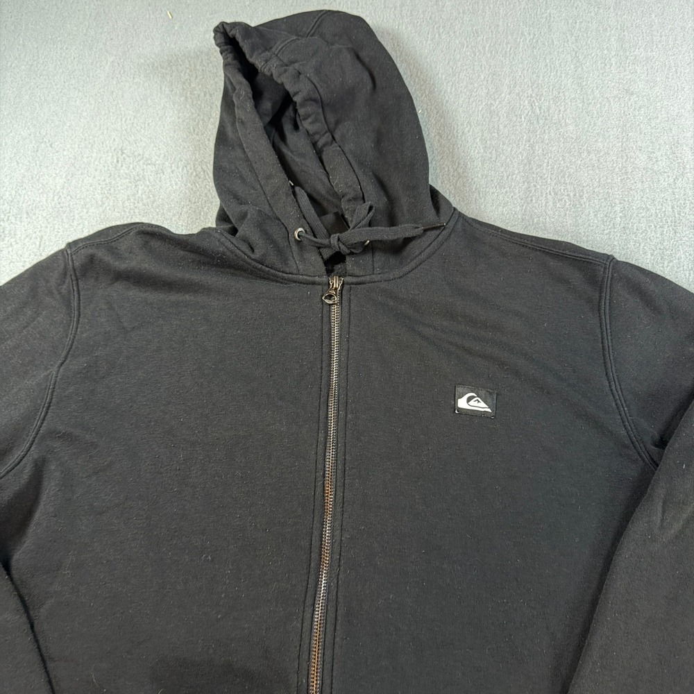 Quiksilver Mens Full Zip Hoodie Black Fleece Logo Sweatshirt Large